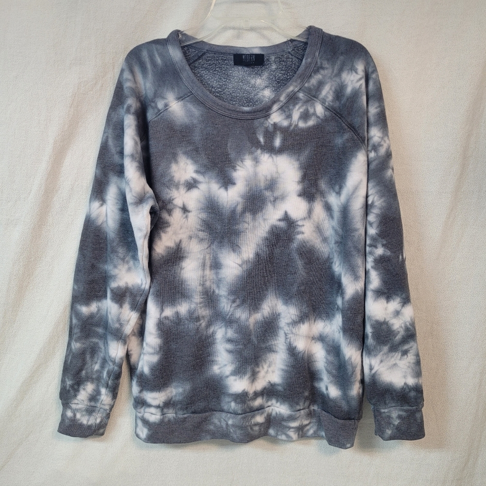 Modern Canvas Gray White Tie-Dye Sweatshirt, Womens Med Relaxed Cozy Streetcore